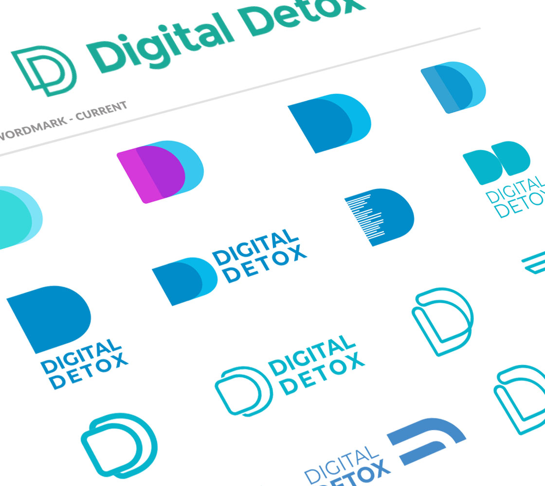 Digital Detox - logo exploration, dozens of D studies