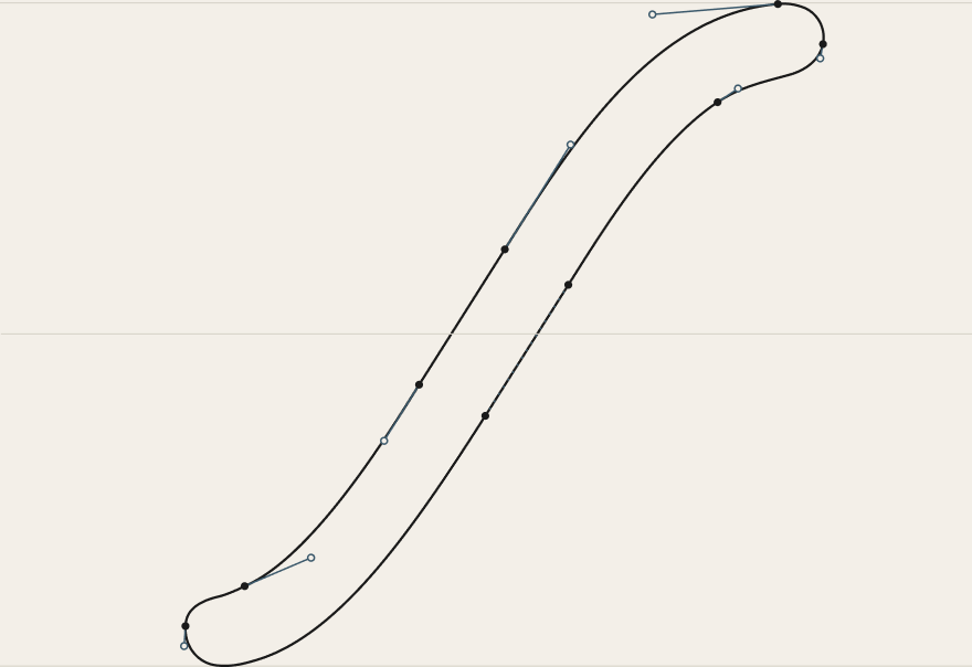 The S drawn as a wave curve with its construction points and control handles left visible