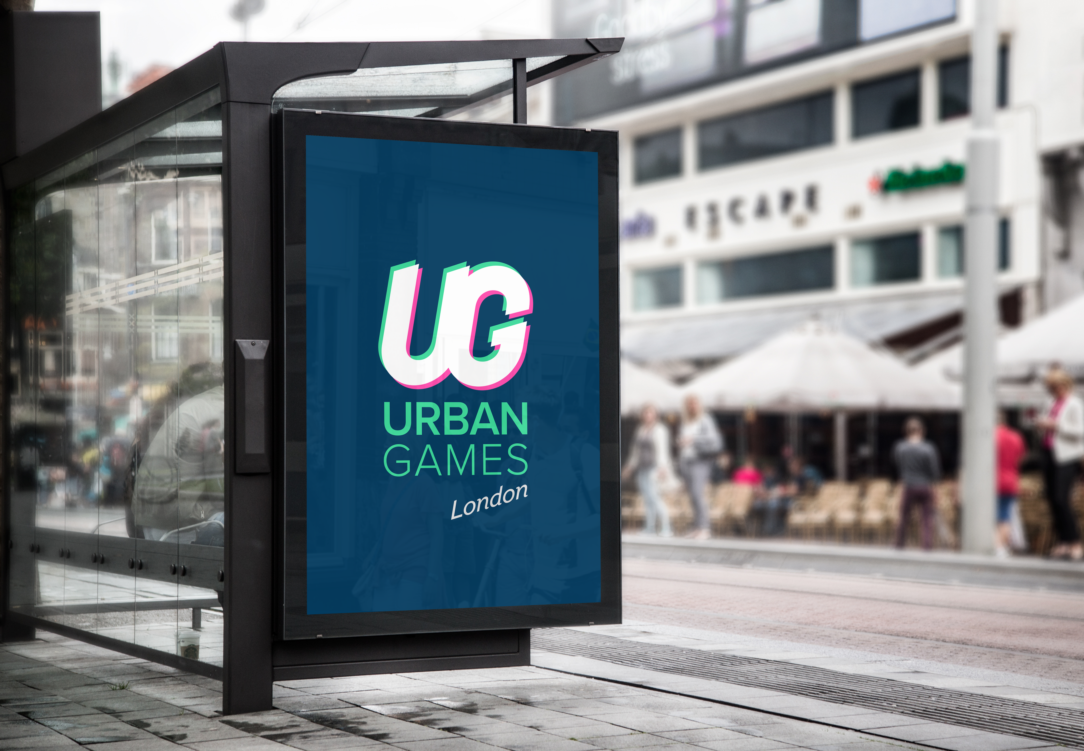 Urban Games lockup applied in-situ on a London bus stop poster