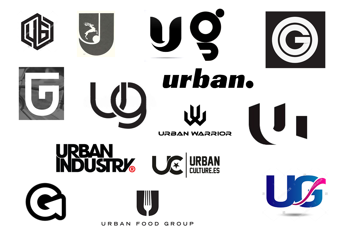 Mark studies - sans, mono, and stencil variations of the UG monogram